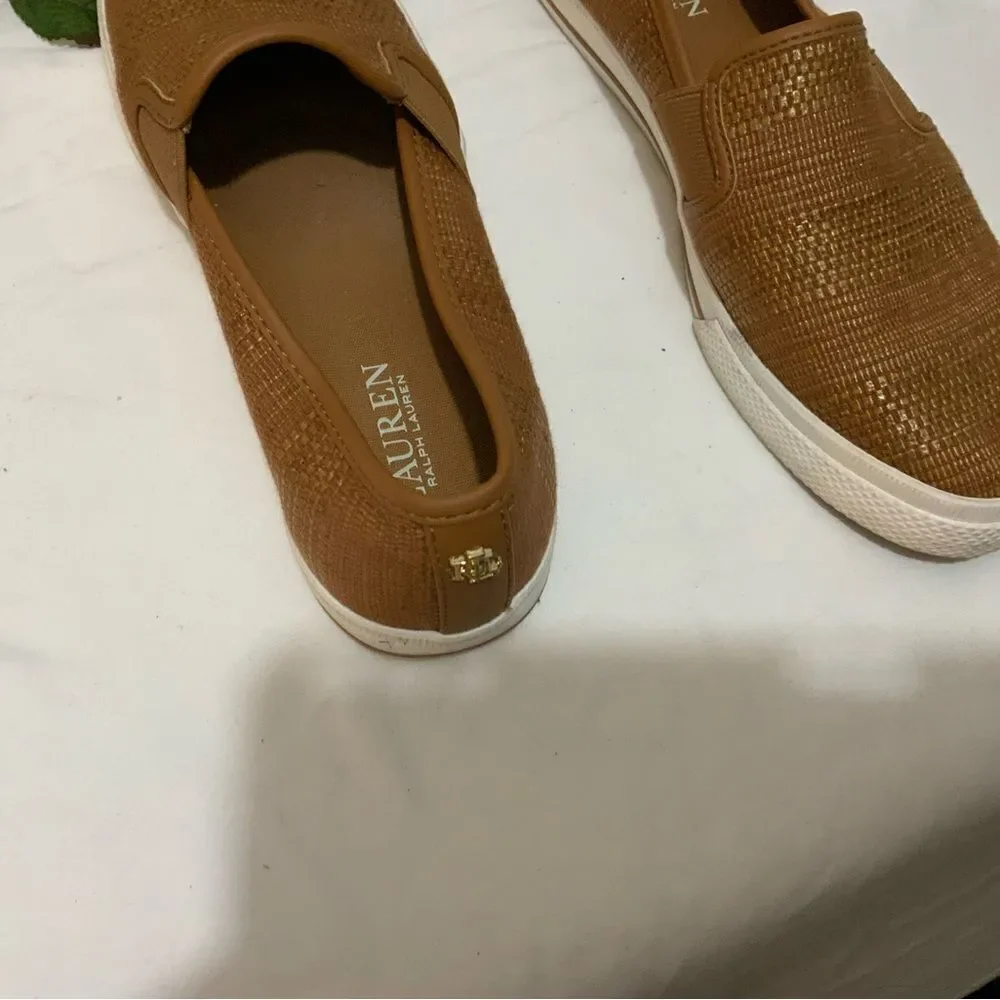 Lauren by Ralph Lauren Jinny Womens Woven Slip-On Sneaker. Tan Cushionin 8 B